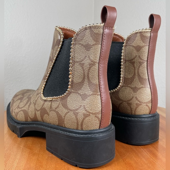 Coach Women Levy Leather and Canvas Signature Lug Boot Khaki/Black Size 8 - Picture 6 of 16